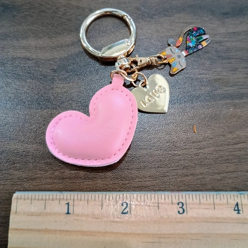 Pink Heart Key Holder with Cat And Gold Heart Accents